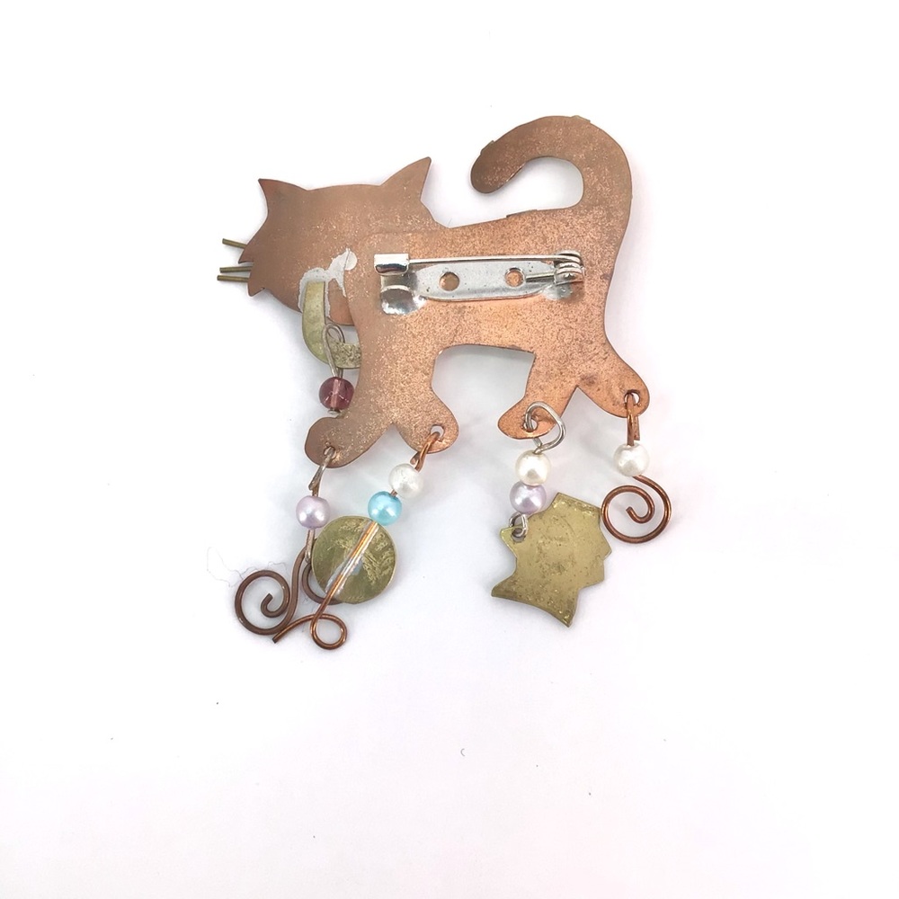 Artisan Modernist Metal Cat Pin Brooch - Picture 5 of 5
